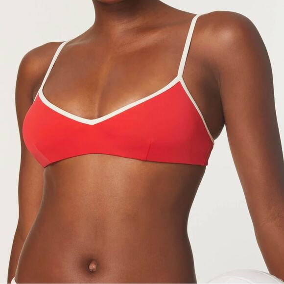 NWT Andie Swim The Bells Bikini Top Poppy Red With White Trim Size XL - Picture 1 of 5
